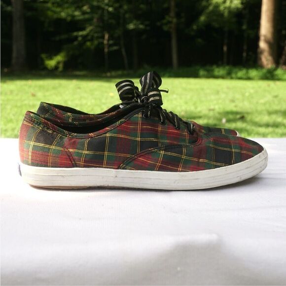 Vintage 90s Keds Red Green Christmas Plaid Sneakers - Picture 3 of 11